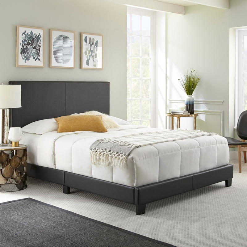 Florence Upholstered Bed|Twin|Full|Queen|King|Black Faux Leather|White Faux Leather|Grey Faux Leather|Blue Faux Leather|Ivory Linen|Grey Linen|Charcoal Linen
