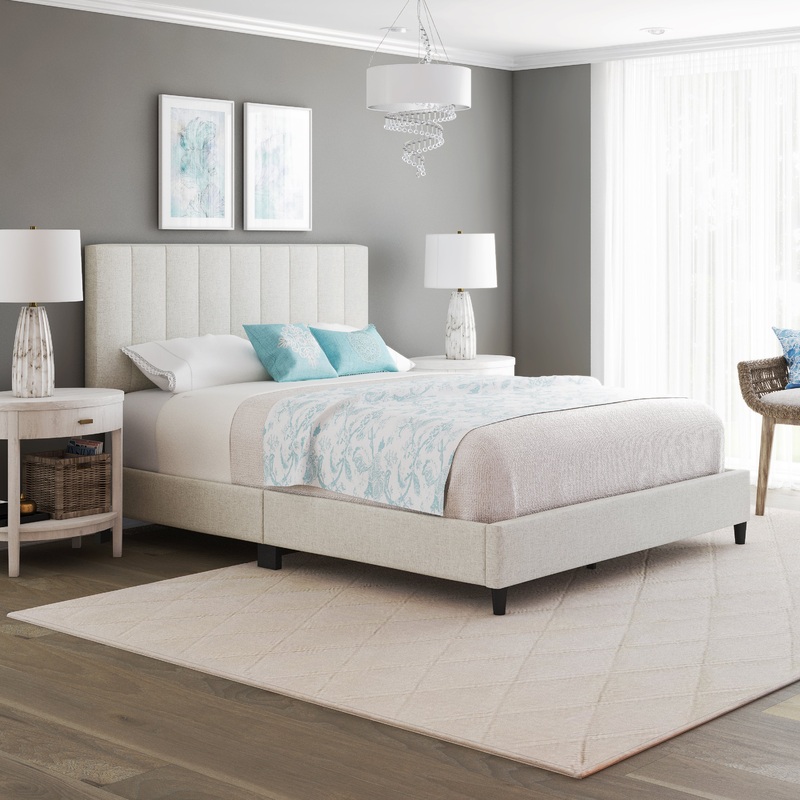 Leah Upholstered Platform Bed|Queen|King|Full|Ivory Linen|Grey Linen|Blue Linen