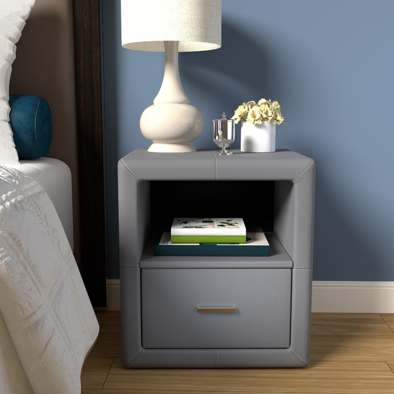 Lombardi Nightstand|Grey Faux Leather|White Faux Leather|Black Faux Leather