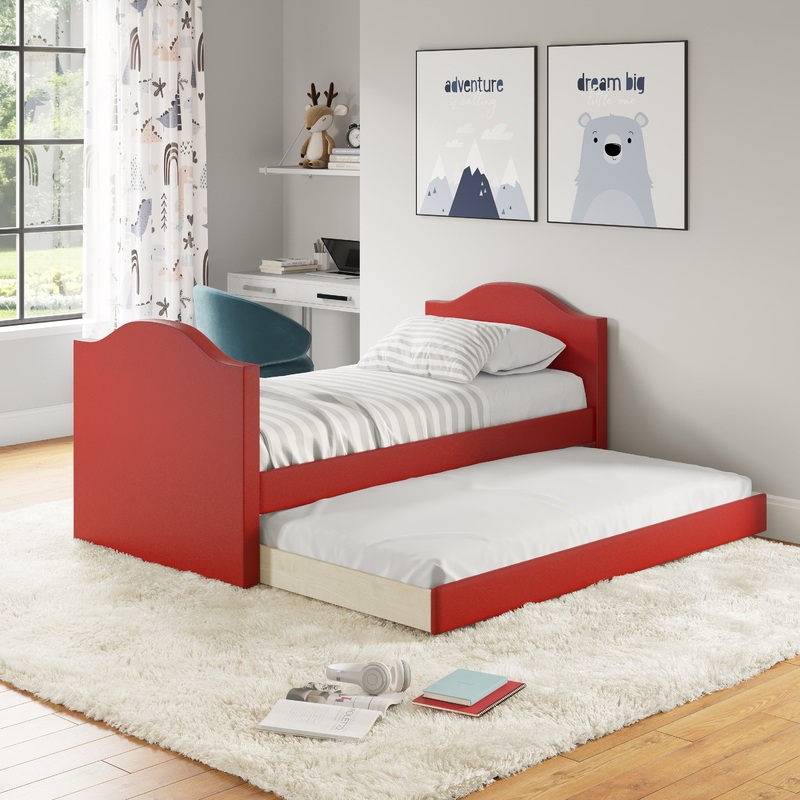 Messina Daybed with Trundle|Red Faux Leather|Blue Faux Leather|Black Faux Leather|Grey Faux Leather|White Faux Leather|Ivory Linen