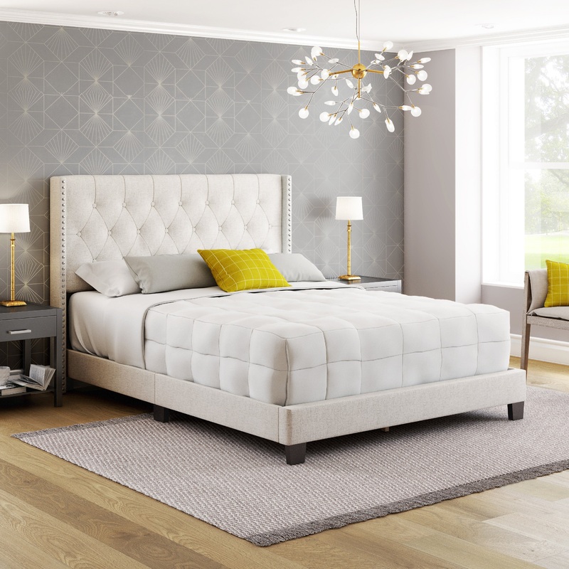 Mia Upholstered Platform Bed|Queen|King|Ivory Linen|Grey Linen|Blue Linen