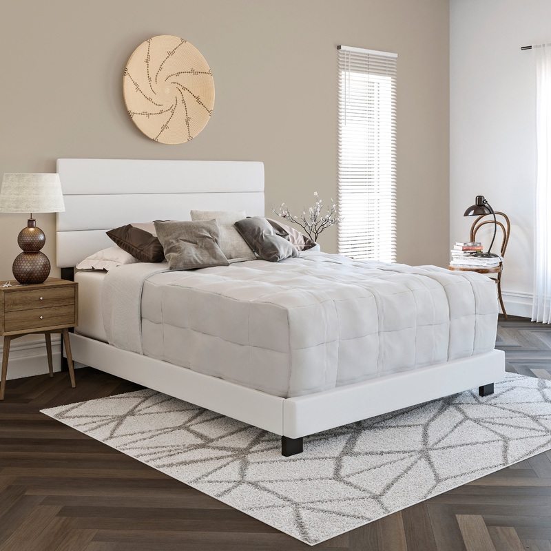 Napoli Upholstered Bed|Twin|Full|Queen|King|White Faux Leather|Grey Faux Leather|Black Faux Leather|Blue Faux Leather|Ivory Linen|Charcoal Linen|Grey Linen|Red Faux Leather