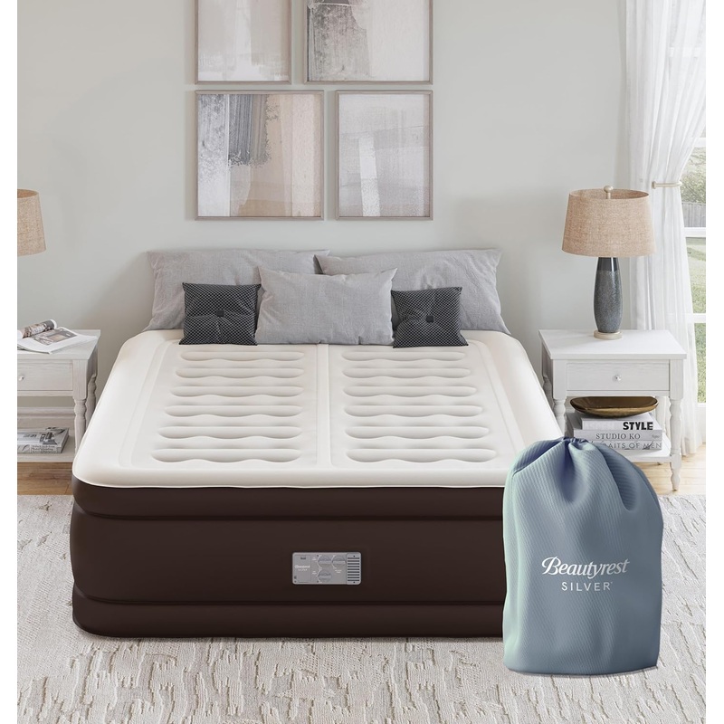 Beautyrest Duet 18 Queen Size Air Mattress with Dual Adjustable Built-in Pump – Blow Up Mattress Best for Camping, Guests, Travel