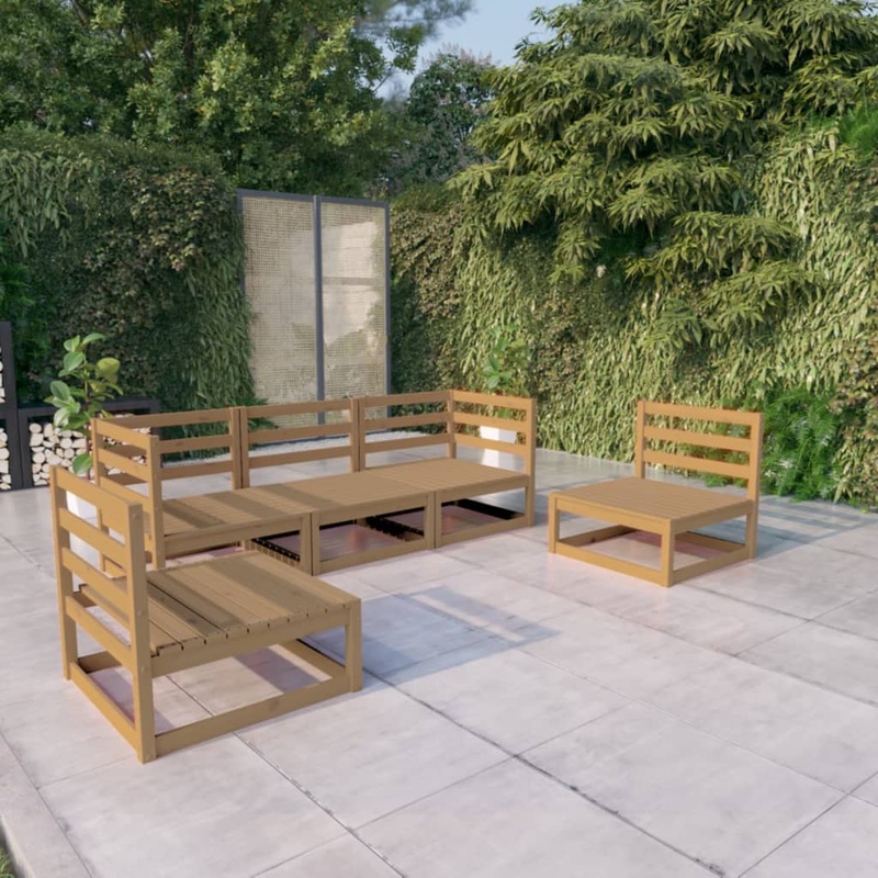 Berkfield 5 Piece Garden Lounge Set Honey Brown Solid Pinewood