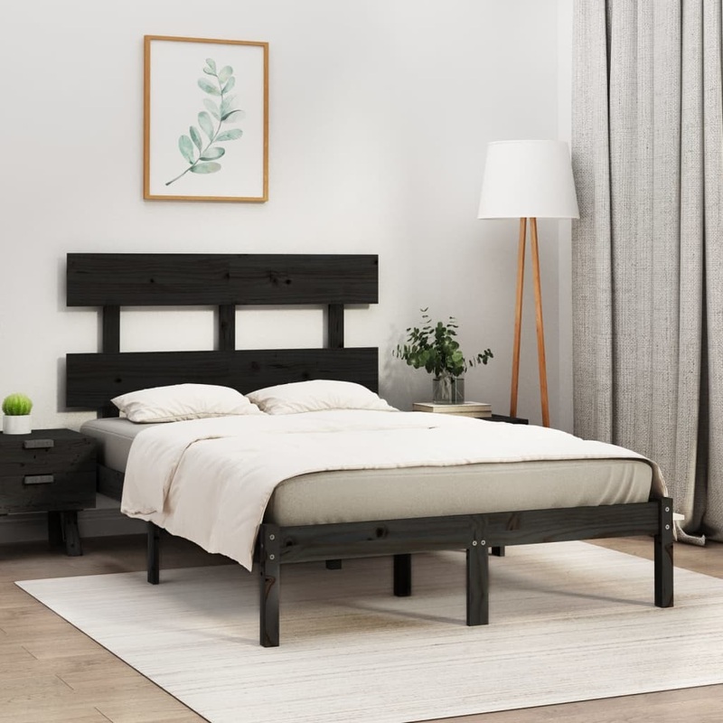 Berkfield Bed Frame Black Solid Wood 140×190 cm