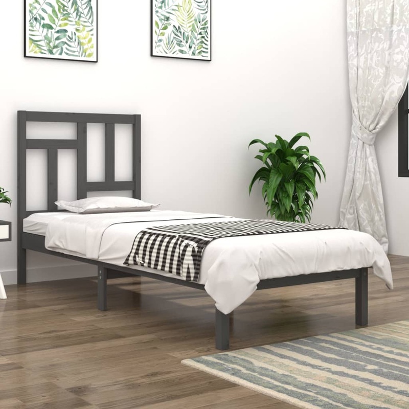 Berkfield Bed Frame Grey Solid Wood Pine 90×200 cm