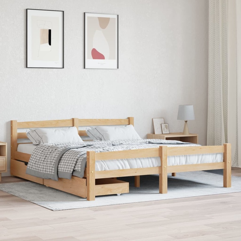 Berkfield Bed Frame with 2 Drawers Solid Pinewood 160×200 cm
