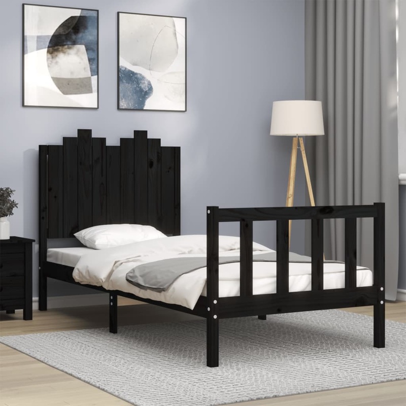 Berkfield Bed Frame with Headboard Black 90×200 cm Solid Wood