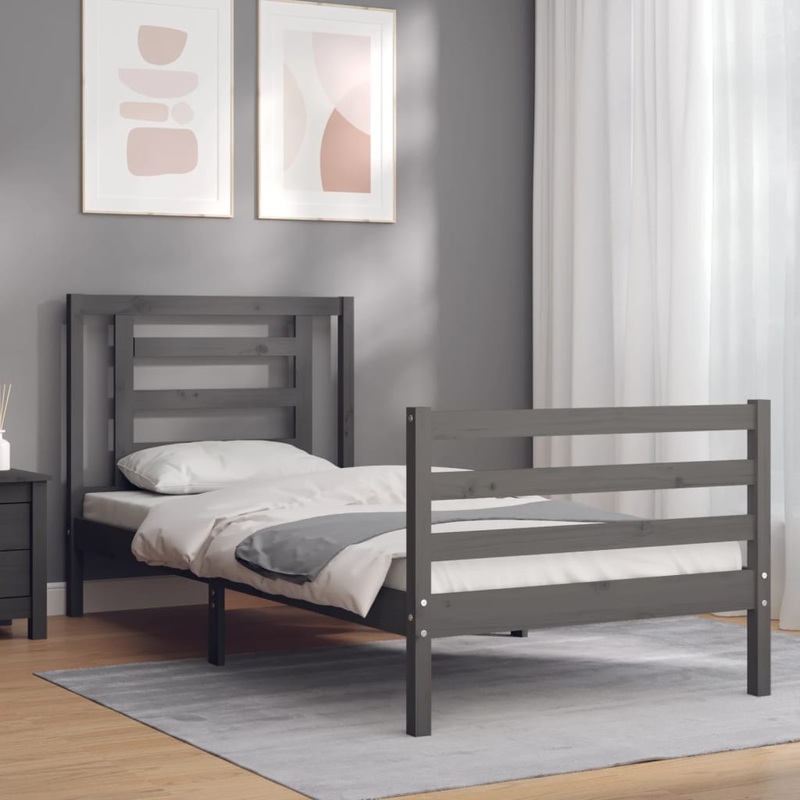Berkfield Bed Frame with Headboard Grey 100×200 cm Solid Wood