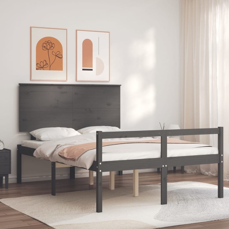 Berkfield Bed Frame with Headboard Grey 140×190 cm Solid Wood