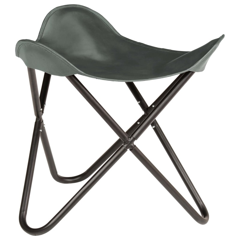 Berkfield Butterfly Stool Grey Real Leather