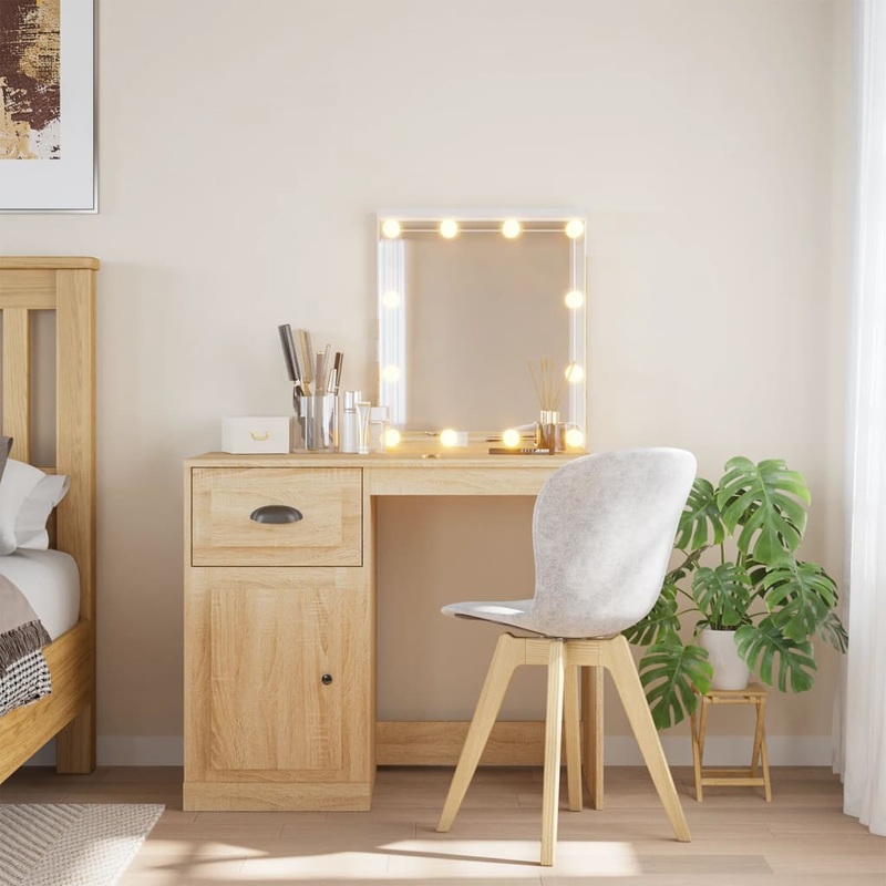 Berkfield Dressing Table with LED Lights Sonoma Oak 90x42x132.5 cm