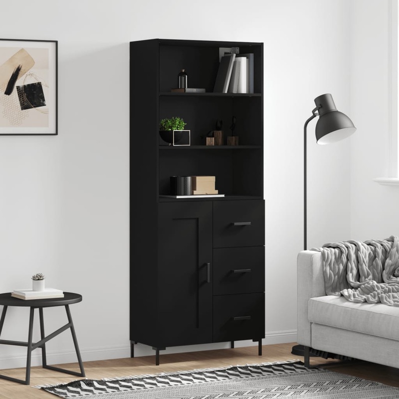 Berkfield Highboard Black 69.5x34x180 cm Engineered Wood