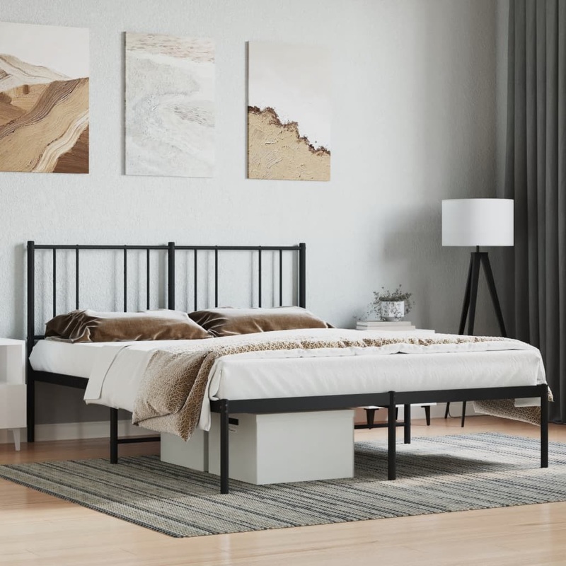 Berkfield Metal Bed Frame with Headboard Black 120×200 cm