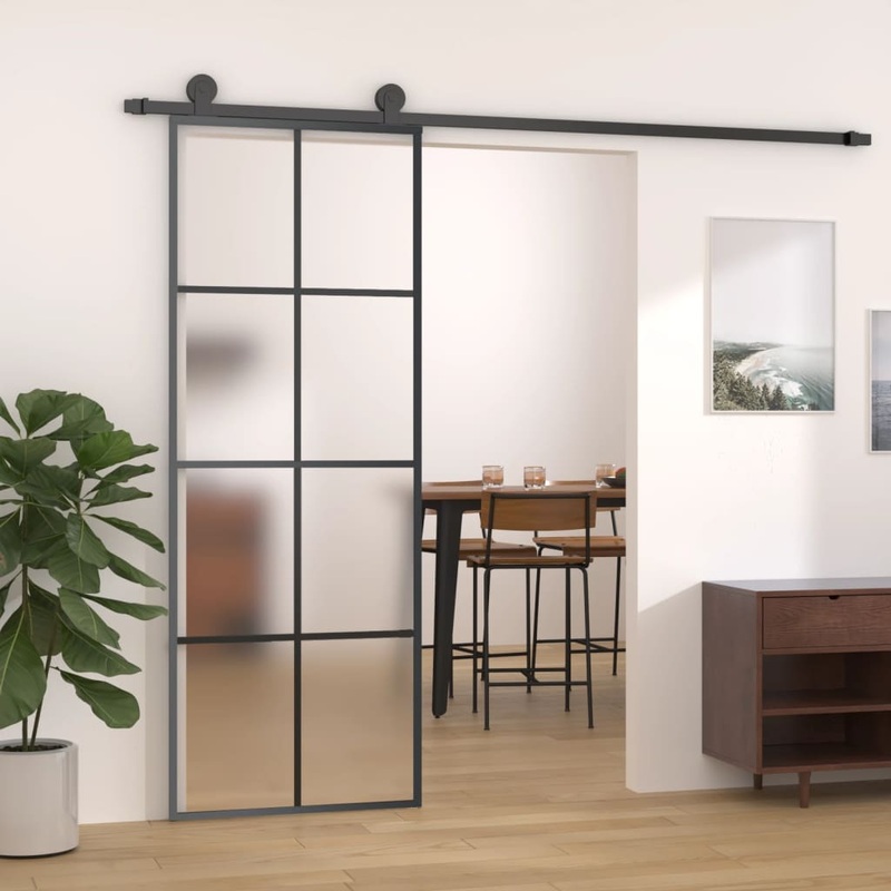 Berkfield Sliding Door with Hardware Set 76×205 cm ESG Glass&Aluminium