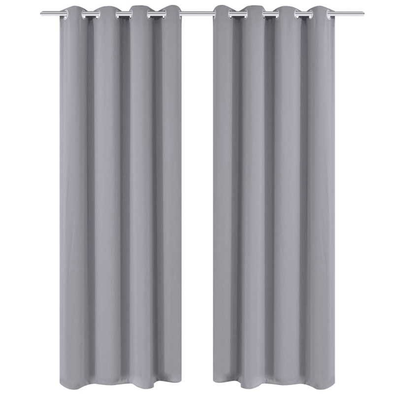 2 pcs Grey Blackout Curtains with Metal Rings 135 x 245 cm