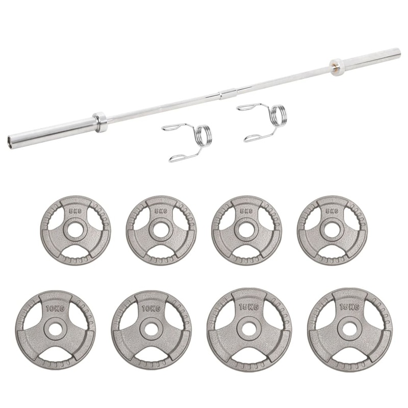 Berkfield Barbell with Plates 70 kg Cast Iron&Chrome Plated Steel