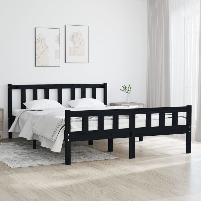 Berkfield Bed Frame Black Solid Wood 135×190 cm Double