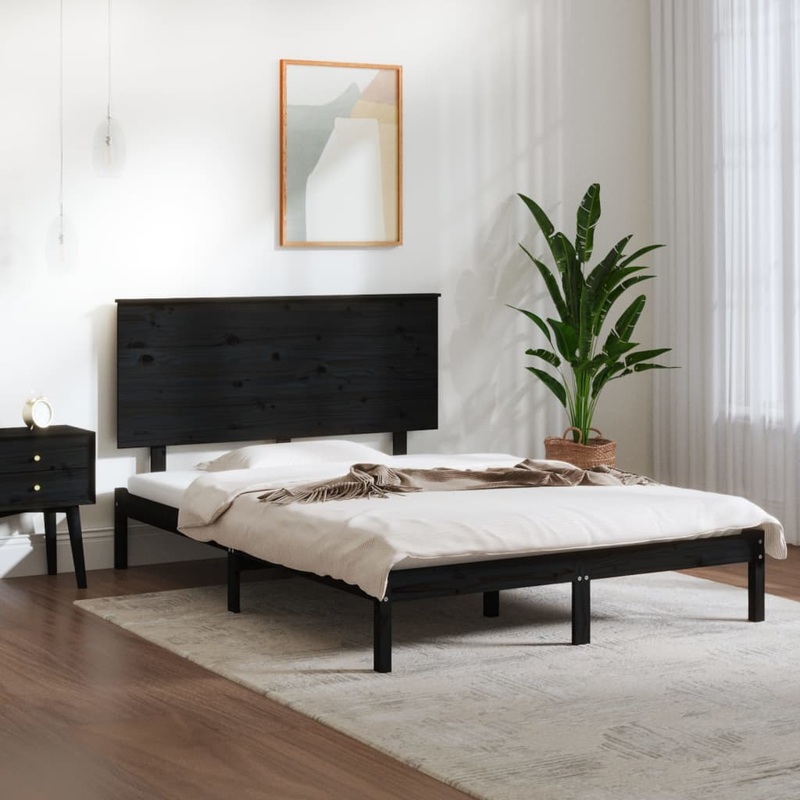 Berkfield Bed Frame Black Solid Wood Pine 120×200 cm