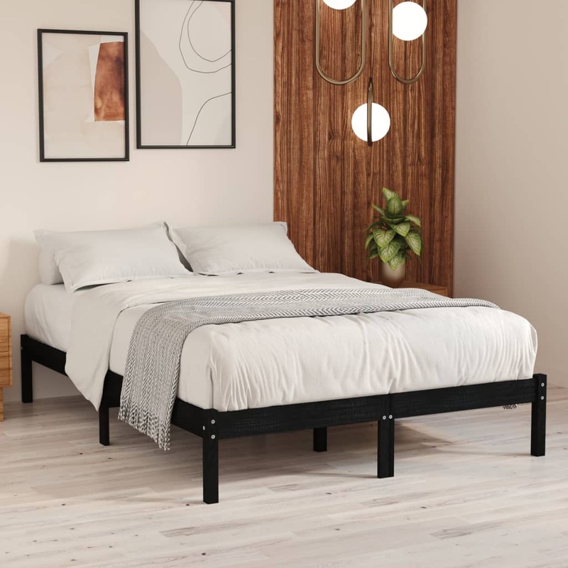 Berkfield Bed Frame Black Solid Wood Pine 160×200 cm