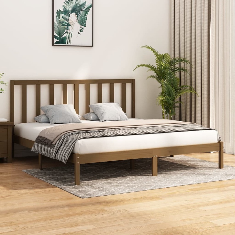 Berkfield Bed Frame Honey Brown Solid Wood Pine 200×200 cm