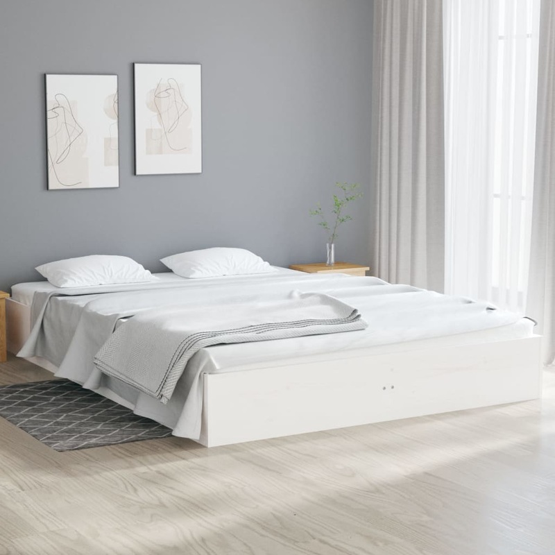Berkfield Bed Frame White Solid Wood 135×190 cm Double