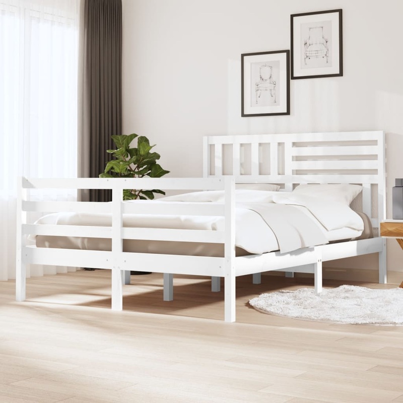 Berkfield Bed Frame White Solid Wood 140×190 cm
