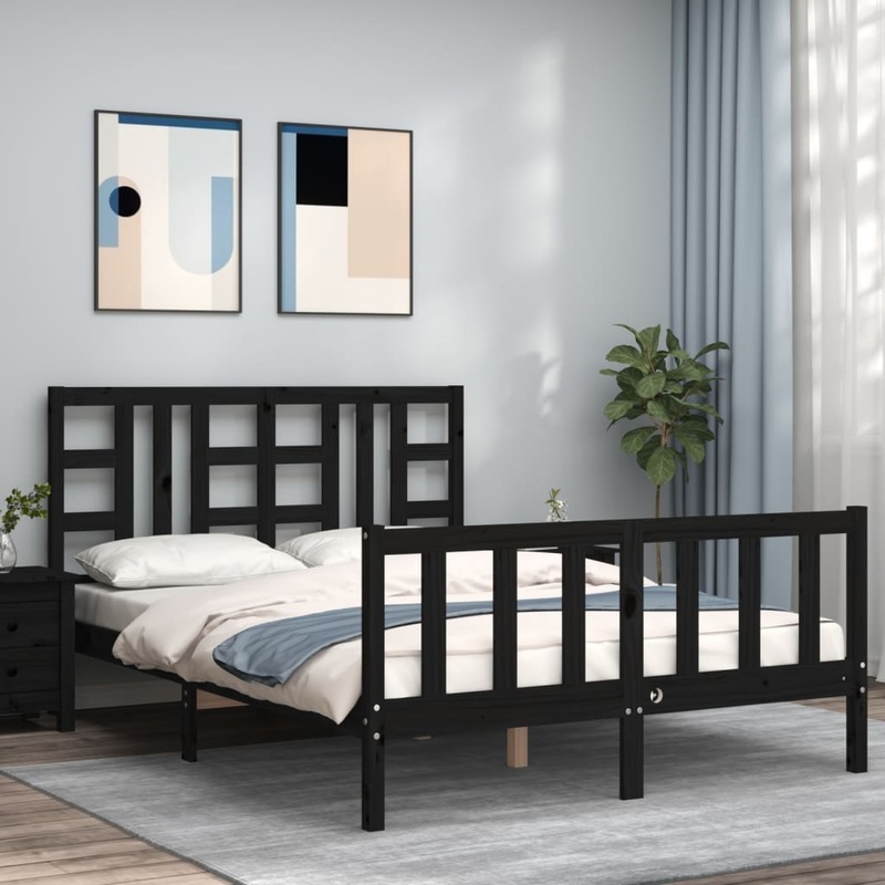 Berkfield Bed Frame with Headboard Black 140×200 cm Solid Wood