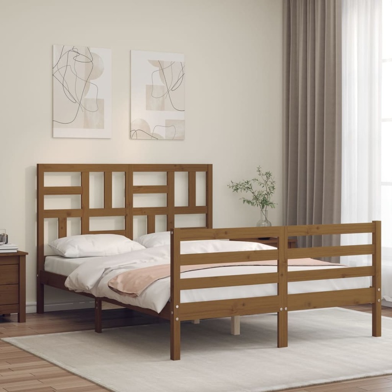 Berkfield Bed Frame with Headboard Honey Brown 140×200 cm Solid Wood