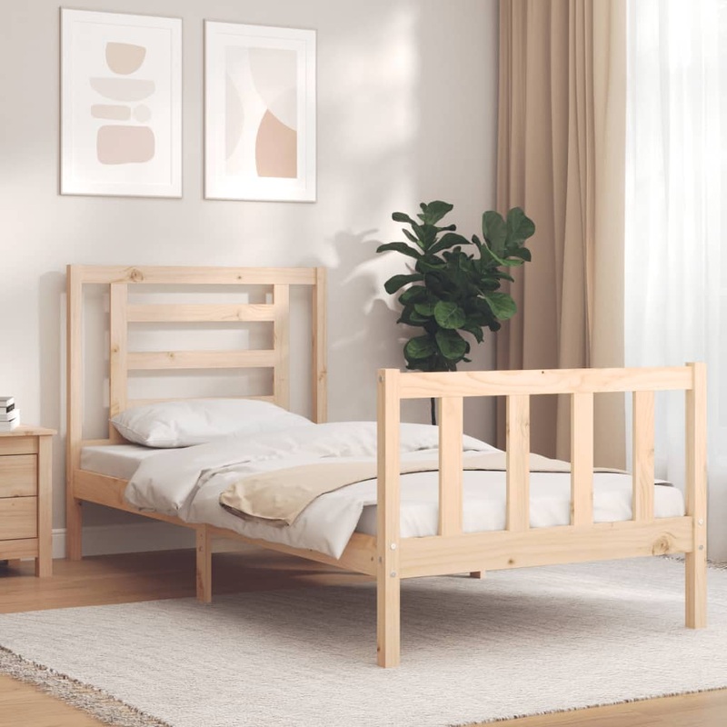 Berkfield Bed Frame with Headboard Single Solid Wood