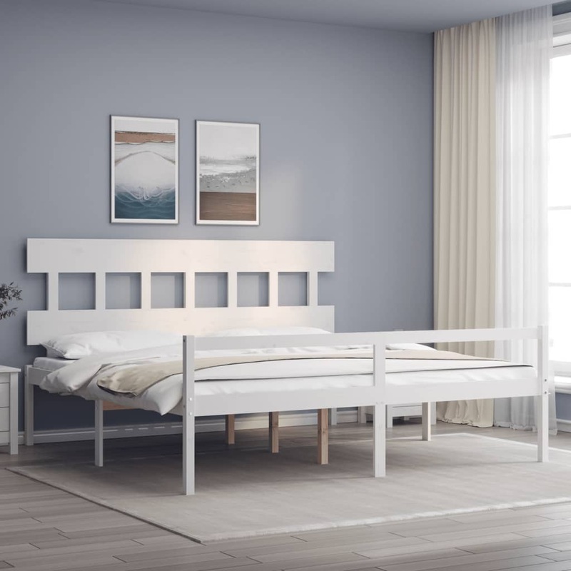 Berkfield Bed Frame with Headboard White 200×200 cm Solid Wood