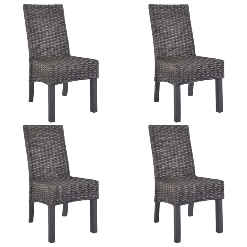 Berkfield Dining Chairs 4 pcs Brown Kubu Rattan and Mango Wood