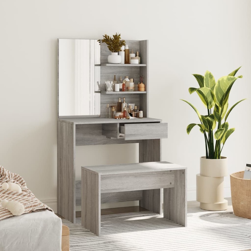 Berkfield Dressing Table Set Grey Sonoma 74.5x40x141 cm