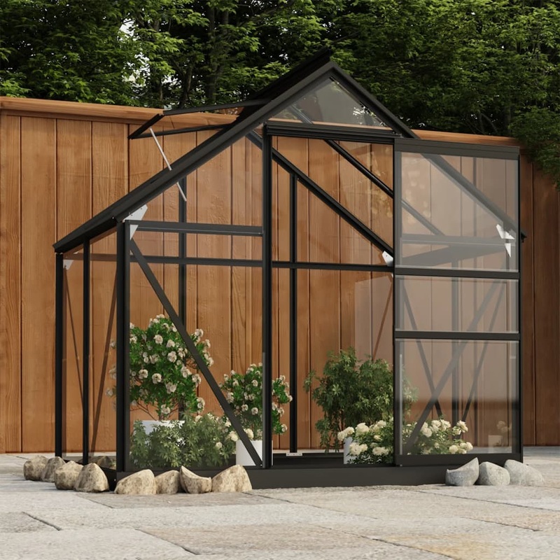 Berkfield Glass Greenhouse Anthracite 155x103x191 cm Aluminium