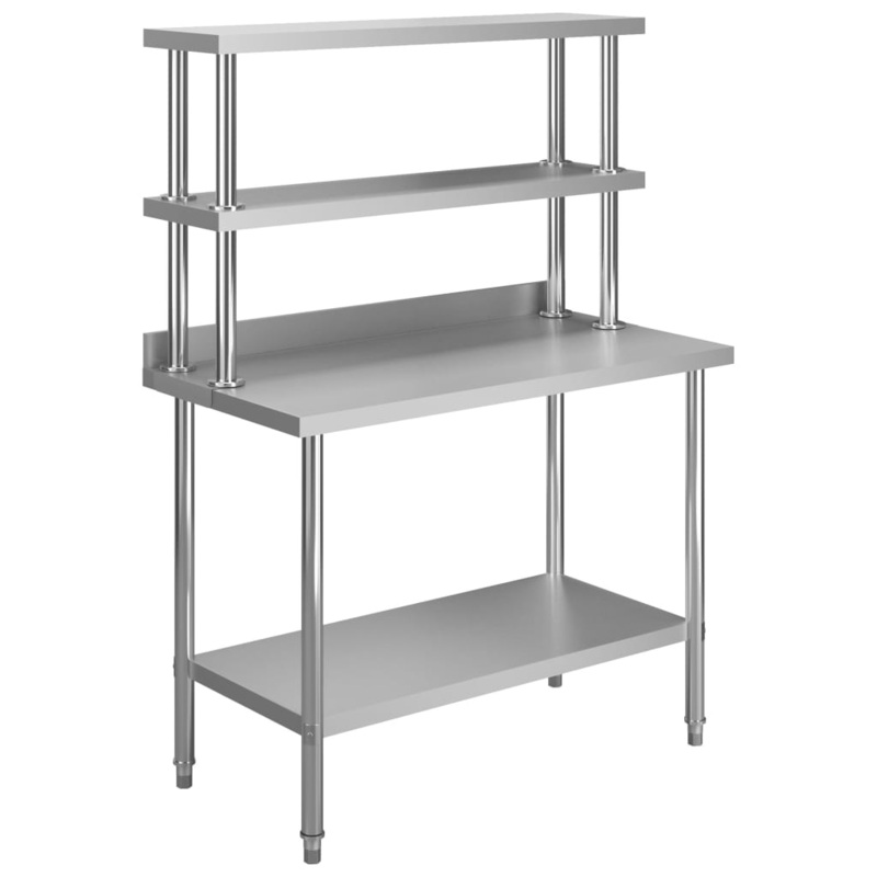 Berkfield Kitchen Work Table with Overshelf 120x60x150 cm Stainless Steel