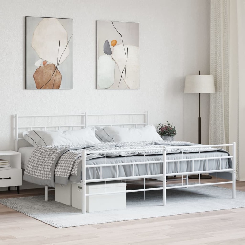 Berkfield Metal Bed Frame with Headboard and Footboard White 183×213 cm