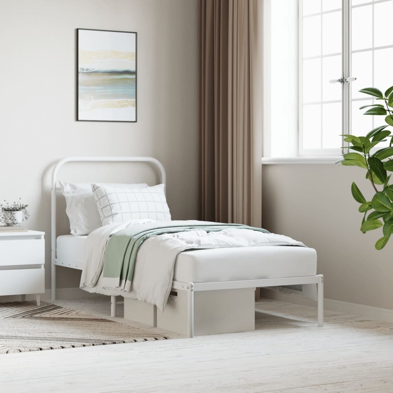 Berkfield Metal Bed Frame with Headboard White 80×200 cm