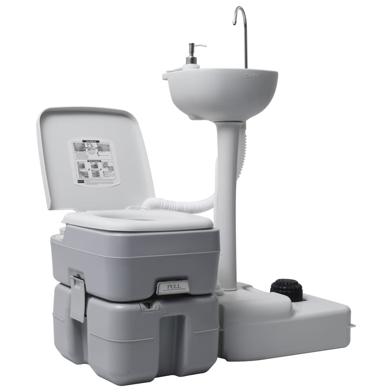 Berkfield Portable Camping Toilet and Handwash Stand Set Grey