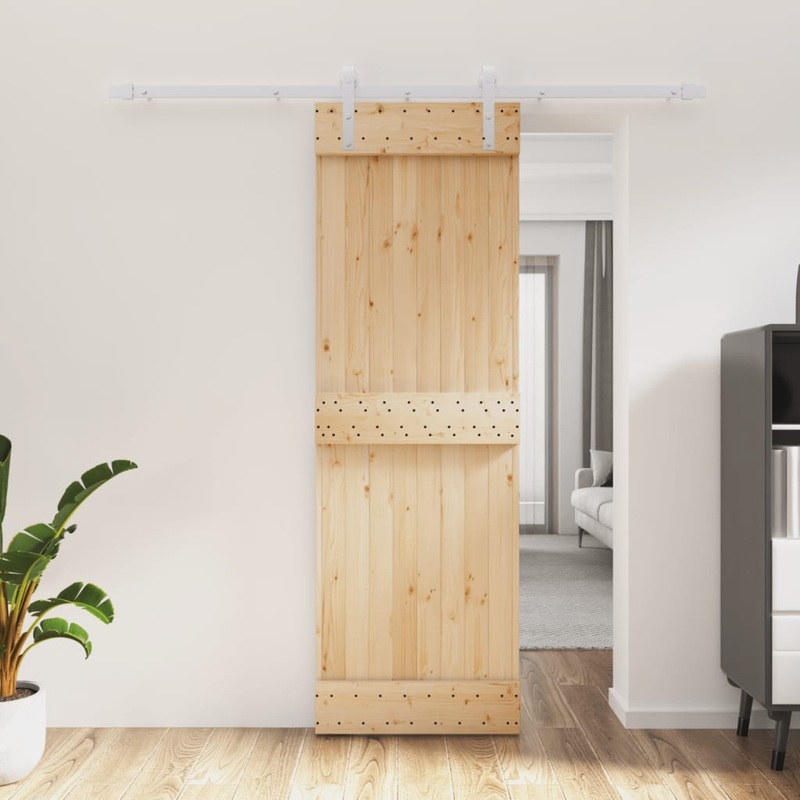Berkfield Sliding Door with Hardware Set 70×210 cm Solid Wood Pine