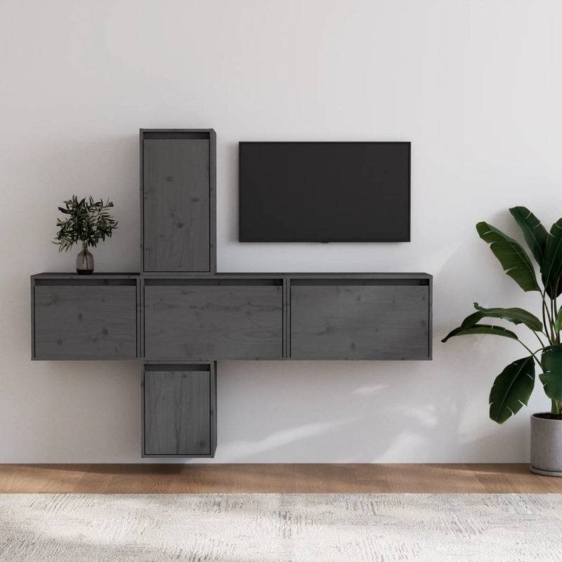 Berkfield TV Cabinets 5 pcs Grey Solid Wood Pine