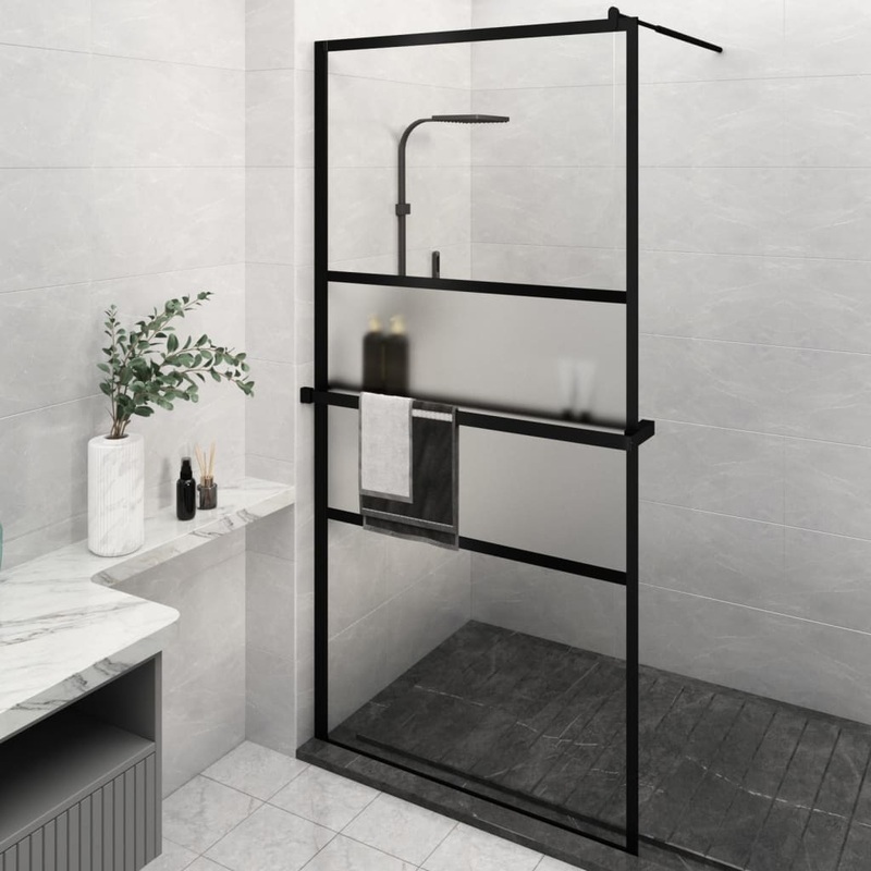 Berkfield Walk-in Shower Wall with Shelf Black 115×195 cm ESG Glass&Aluminium