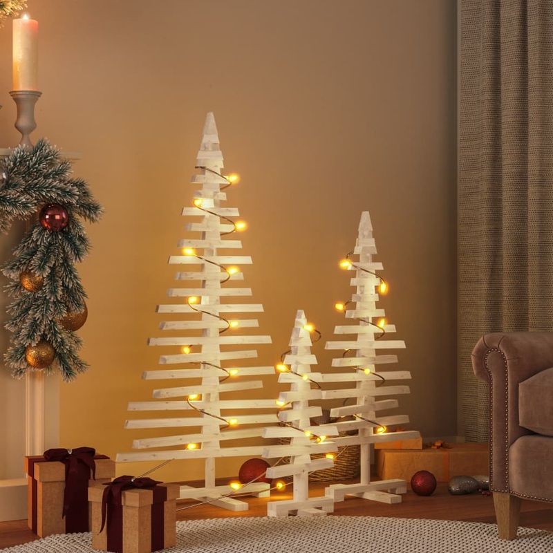 Berkfield Wooden Christmas Trees for Decoration 3 pcs Solid Wood Pine