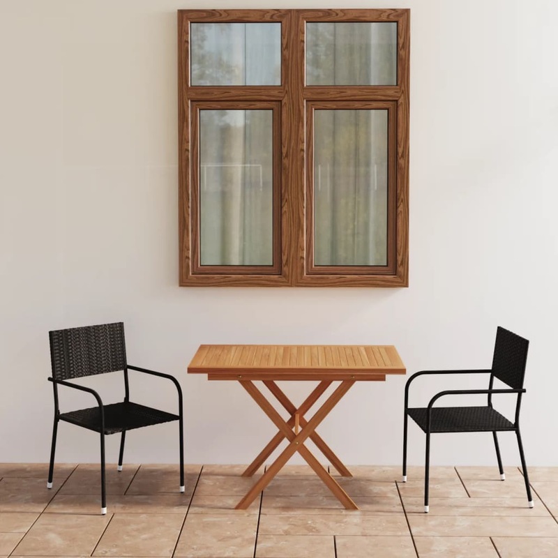 Berkfield 3 Piece Garden Dining Set Poly Rattan & Solid Acacia Wood Black