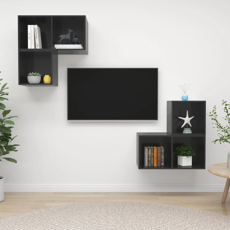 Berkfield 4 Piece TV Cabinet Set High Gloss Grey Engineered Wood