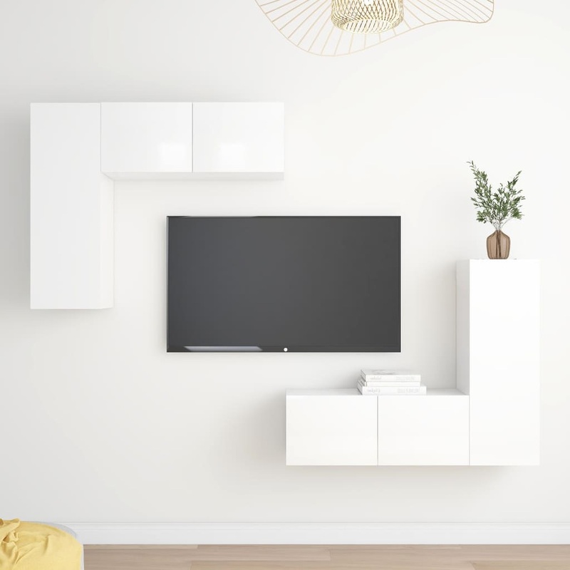 Berkfield 4 Piece TV Cabinet Set High Gloss White Engineered Wood