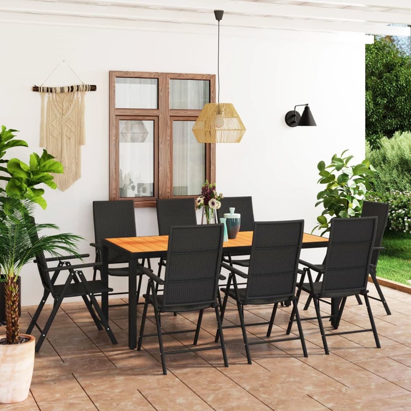 Berkfield 9 Piece Garden Dining Set Black and Brown