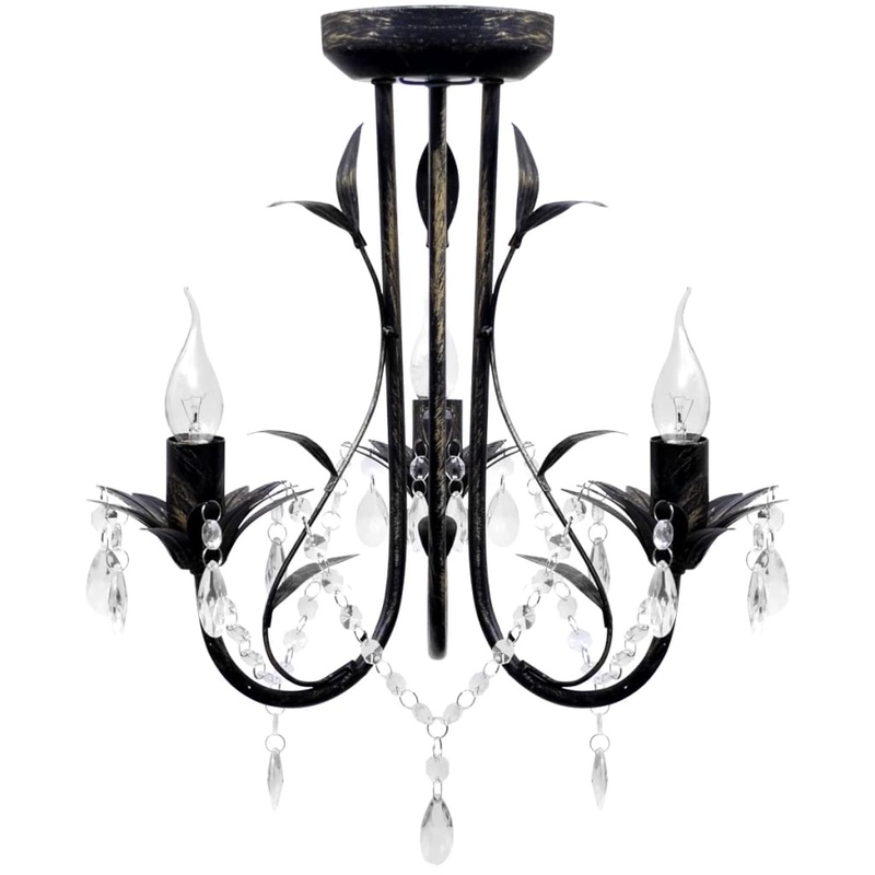 Berkfield Art Nouveau Style Black Chandelier Crystal Beads 3xE14 Bulbs