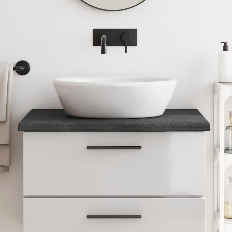 Berkfield Bathroom Countertop Dark Grey 80x60x4 cm Treated Solid Wood