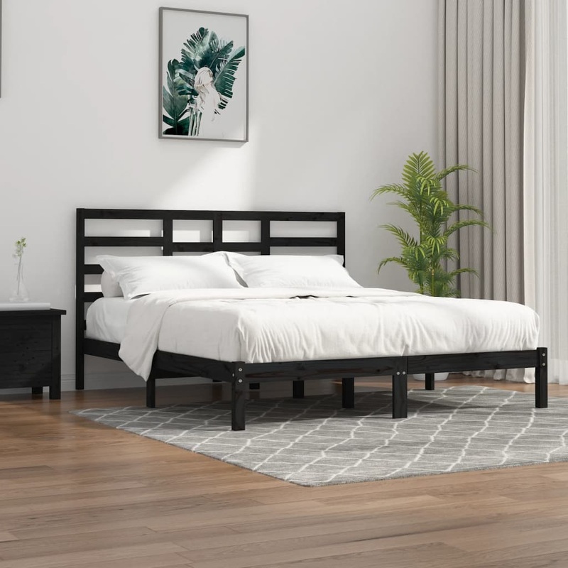Berkfield Bed Frame Black Solid Wood 200×200 cm