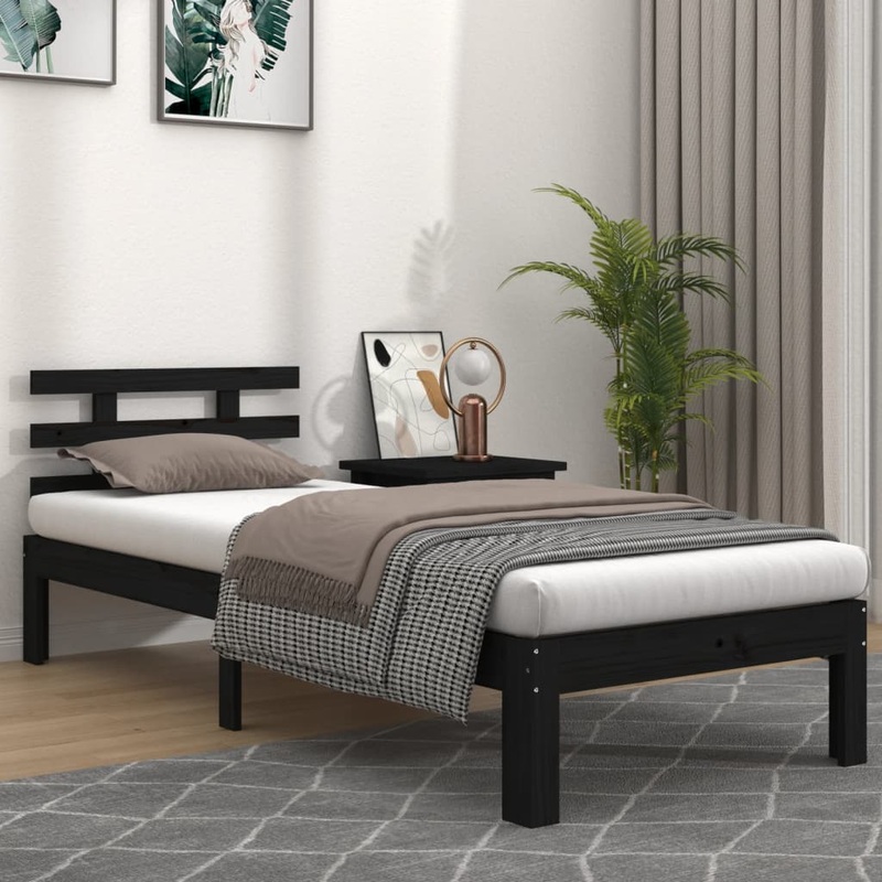 Berkfield Bed Frame Black Solid Wood 75×190 cm Small Single